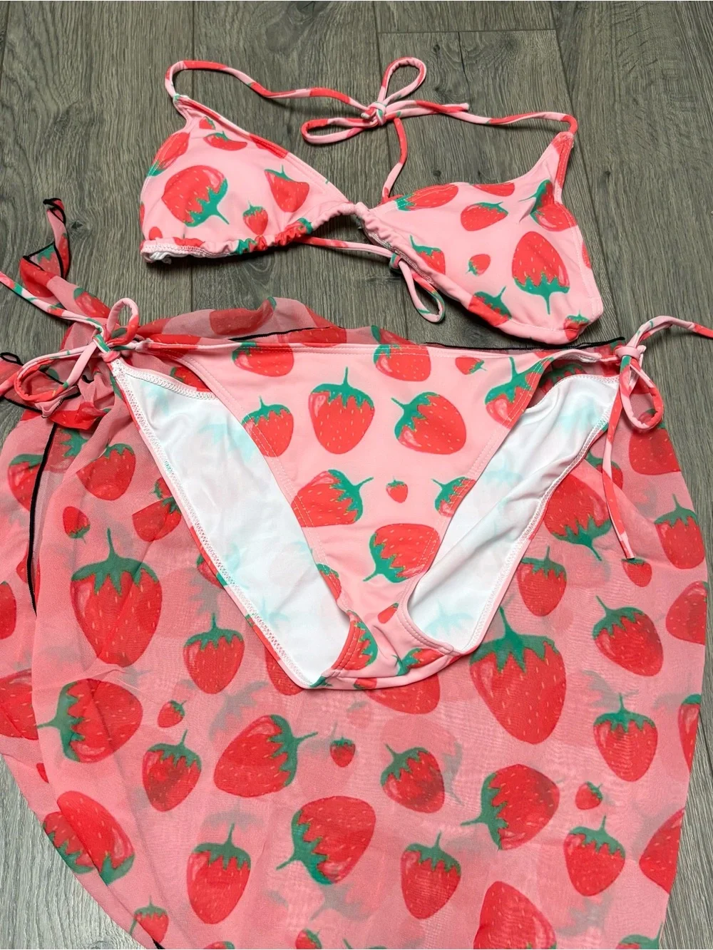 Pink strawberry bikini set cute
